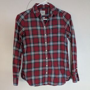 Fat Face Cherry Red Plaid Flannel Button Down Shirt - Size 2